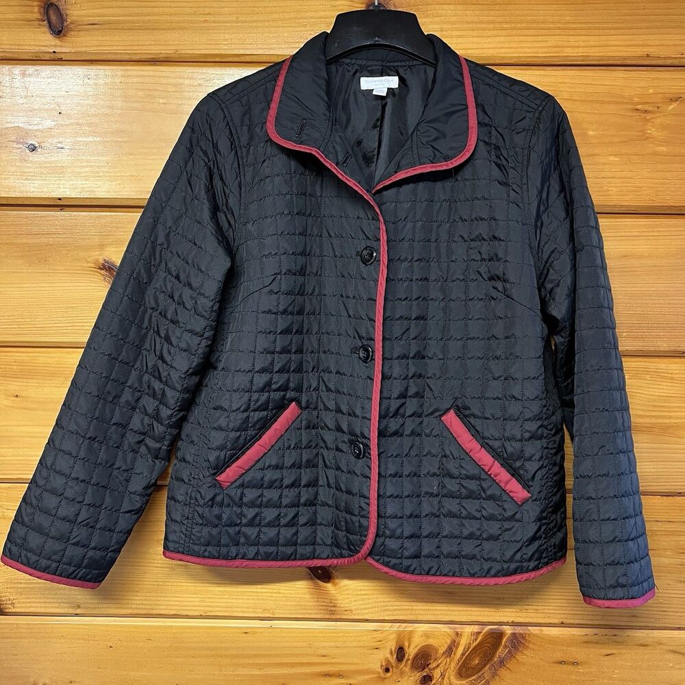Charter Club Quilted Jacket Womens Petite L Black Lightweight Coat Classic